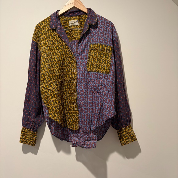 Urban Outfitters Tops - Urban Outfitters Womens Paisley Colorblock Button Down Shirt Blue Yellow Small